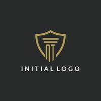 NT initial monogram logo with pillar and shield style design vector