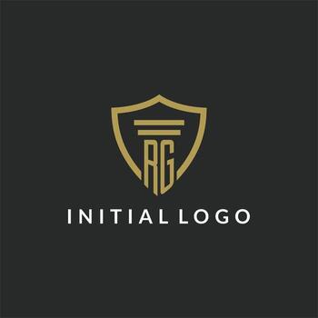 RG initial monogram logo with pillar and shield style design vector