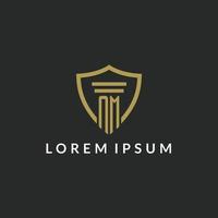NM initial monogram logo with pillar and shield style design vector