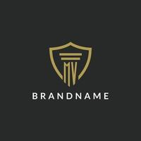 MV initial monogram logo with pillar and shield style design vector