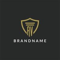 RV initial monogram logo with pillar and shield style design vector