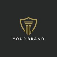 NC initial monogram logo with pillar and shield style design vector