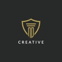 ND initial monogram logo with pillar and shield style design vector