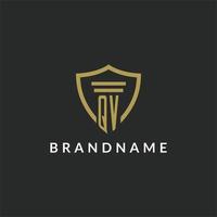 QV initial monogram logo with pillar and shield style design vector