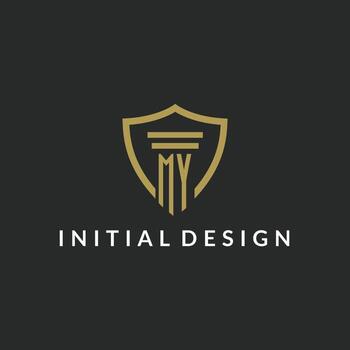 mi logotipo de monograma inicial con diseño de estilo de pilar y escudo vector