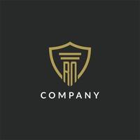 RN initial monogram logo with pillar and shield style design vector