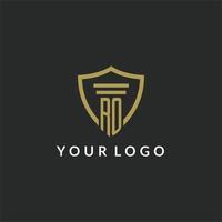 RO initial monogram logo with pillar and shield style design vector