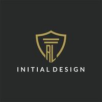 RL initial monogram logo with pillar and shield style design vector