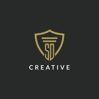SD initial monogram logo with pillar and shield style design vector