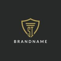 SI initial monogram logo with pillar and shield style design vector