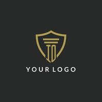IO initial monogram logo with pillar and shield style design vector