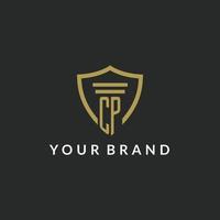 CP initial monogram logo with pillar and shield style design vector