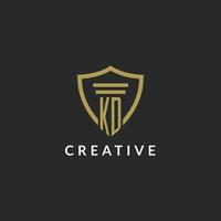 KD initial monogram logo with pillar and shield style design vector