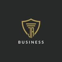 JR initial monogram logo with pillar and shield style design vector