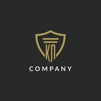 KN initial monogram logo with pillar and shield style design vector