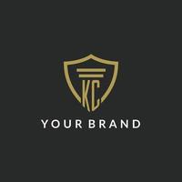 KC initial monogram logo with pillar and shield style design vector