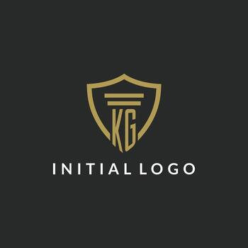 KG initial monogram logo with pillar and shield style design vector