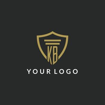 KB initial monogram logo with pillar and shield style design vector
