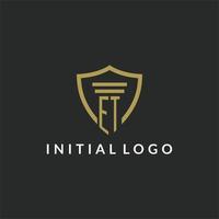 ET initial monogram logo with pillar and shield style design vector