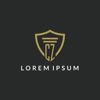 CZ initial monogram logo with pillar and shield style design vector