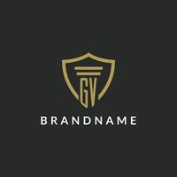 GV initial monogram logo with pillar and shield style design vector