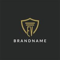 EV initial monogram logo with pillar and shield style design vector