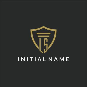 LS initial monogram logo with pillar and shield style design vector