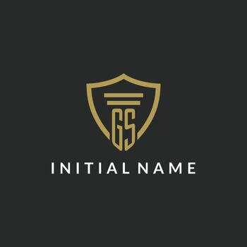 GS initial monogram logo with pillar and shield style design vector