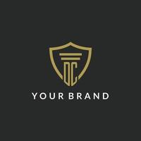 DC initial monogram logo with pillar and shield style design vector