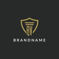BV initial monogram logo with pillar and shield style design vector
