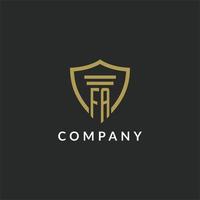 FA initial monogram logo with pillar and shield style design vector