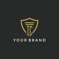 IC initial monogram logo with pillar and shield style design vector