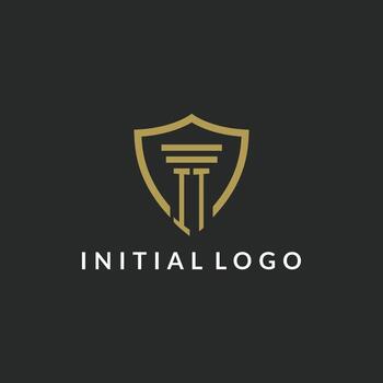 IT initial monogram logo with pillar and shield style design vector