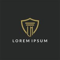 LM initial monogram logo with pillar and shield style design vector