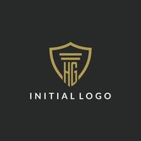 HG initial monogram logo with pillar and shield style design vector