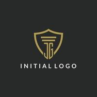 JG initial monogram logo with pillar and shield style design vector