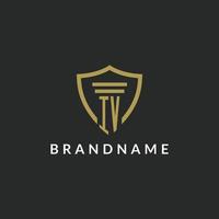 IV initial monogram logo with pillar and shield style design vector