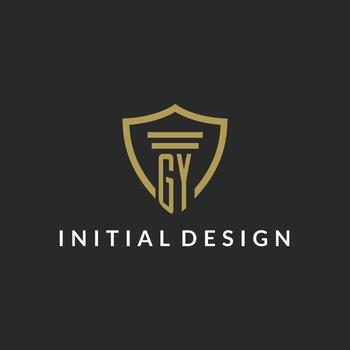 GY initial monogram logo with pillar and shield style design vector
