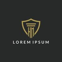 HM initial monogram logo with pillar and shield style design vector