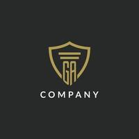 GA initial monogram logo with pillar and shield style design vector