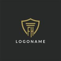 FH initial monogram logo with pillar and shield style design vector