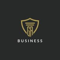 GR initial monogram logo with pillar and shield style design vector