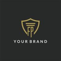 FP initial monogram logo with pillar and shield style design vector