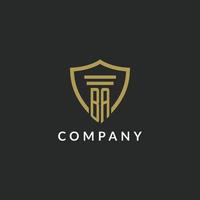 BA initial monogram logo with pillar and shield style design vector