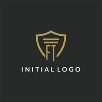 FT initial monogram logo with pillar and shield style design vector