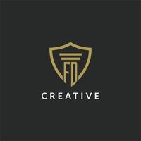 FD initial monogram logo with pillar and shield style design vector
