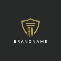 AV initial monogram logo with pillar and shield style design vector