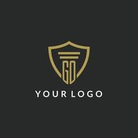 GO initial monogram logo with pillar and shield style design vector