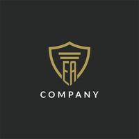 EA initial monogram logo with pillar and shield style design vector