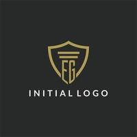 EG initial monogram logo with pillar and shield style design vector
